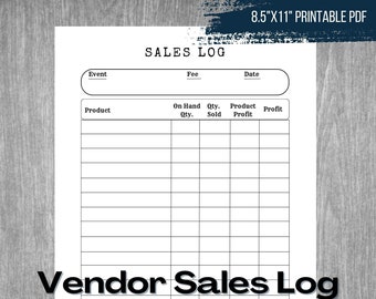 Vendor Sales Log Craft Fair Event | Sales Profit Tracker | Printable PDF | Instant Digital Download