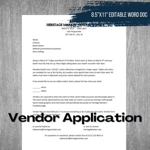 Vendor Application Contract Agreement Form - Craft Fair Event - Editable Word Doc Digital Download