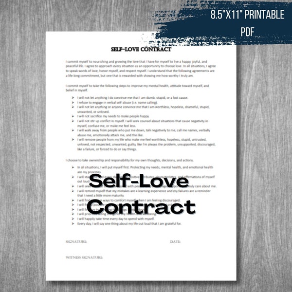 Self-Love Contract - Agreement With Myself - Printable PDF Digital Download