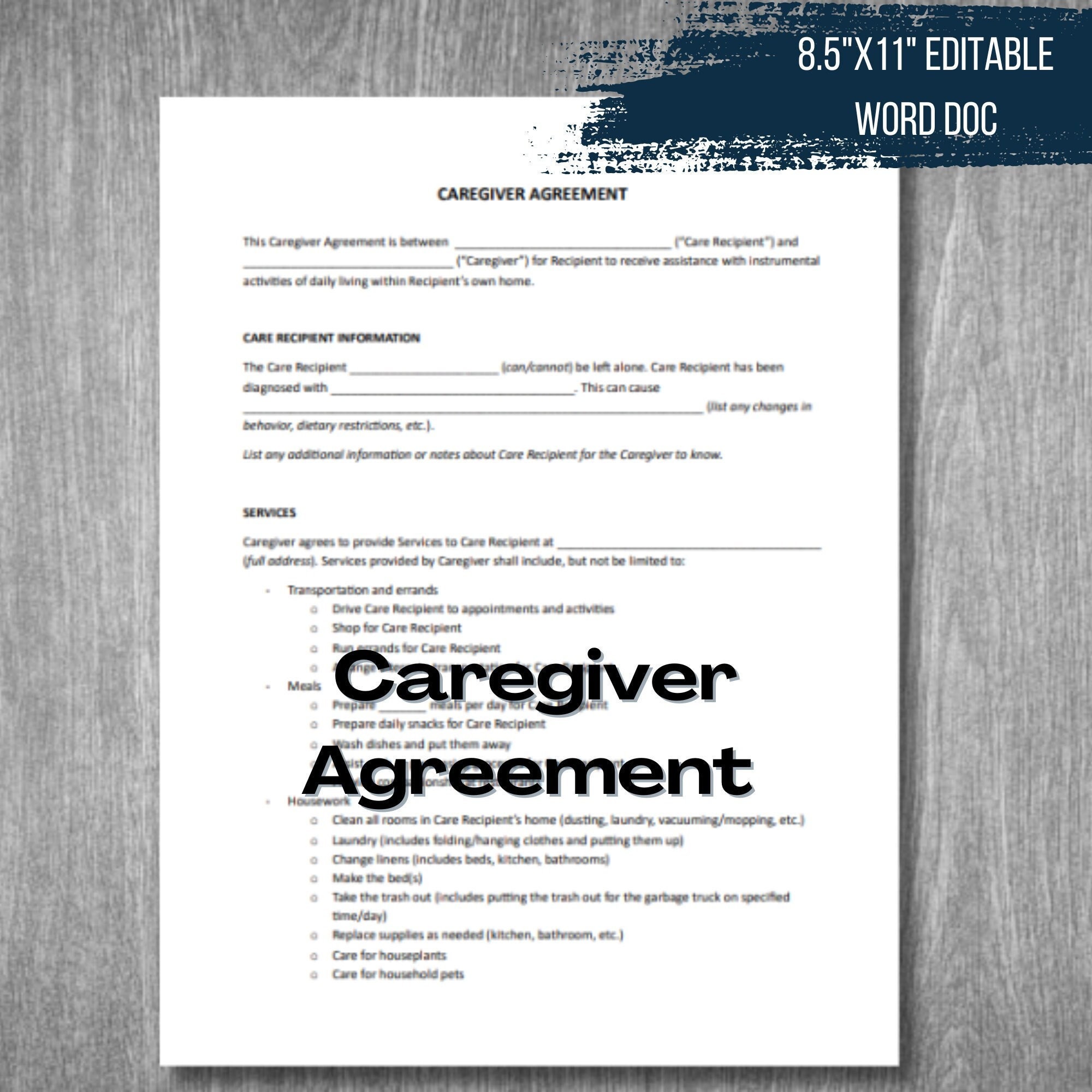 Personal Caregiver Agreement Contract Form Editable Word Doc Digital Personal Caregiver Agreement Contract Form Editable Word Doc Digital