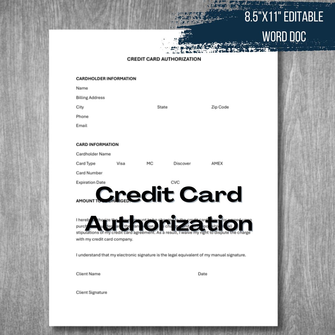 Credit Card Authorization Template | for Any Business | Editable Word ...