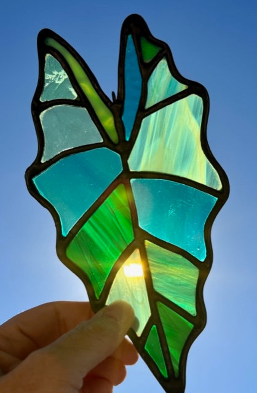 Alocasia Polly Stained Glass Leaf Sun Catcher Nature Etsy