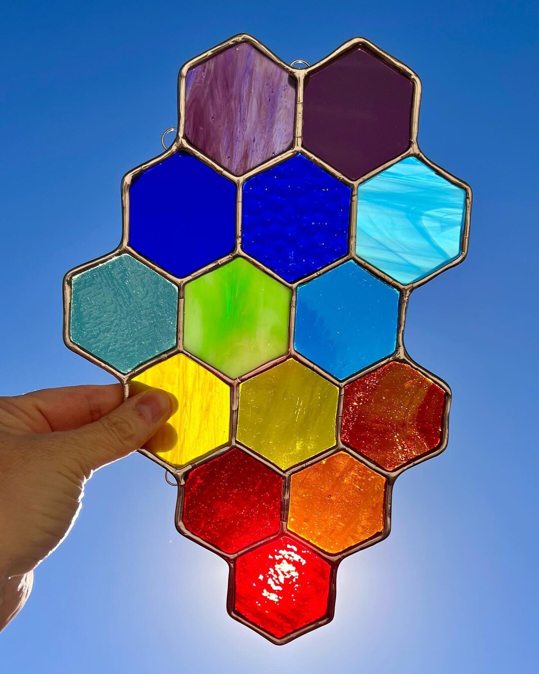 Hexagon Stained Glass - Sun Catcher, Gift, Colorful, Housewarming ...