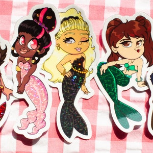 Cute Chibi Sparkle Glitter Mermaid Sticker Decal 5 Pack for Water Bottle Laptops Cups Journals