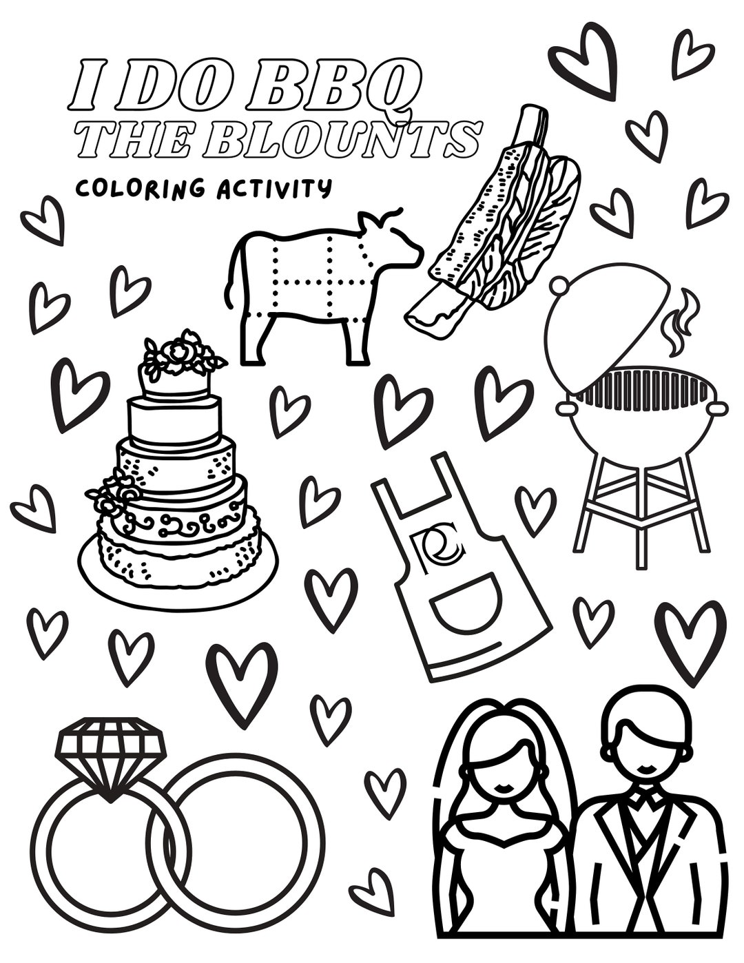 I DO BBQ Editable Coloring Page, Kids Wedding Activity - Etsy