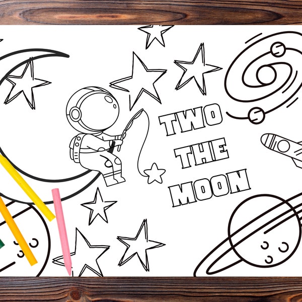 TWO THE MOON 18x12" Digital Download Coloring Placemat