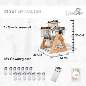 Gewürzregal aus Holz Drehbar & Stehend mit 15 Gewürzdosen Gewürzgläser Spice Jars Gewürzständer und Küchenregal Küchen Organizer Bild 3