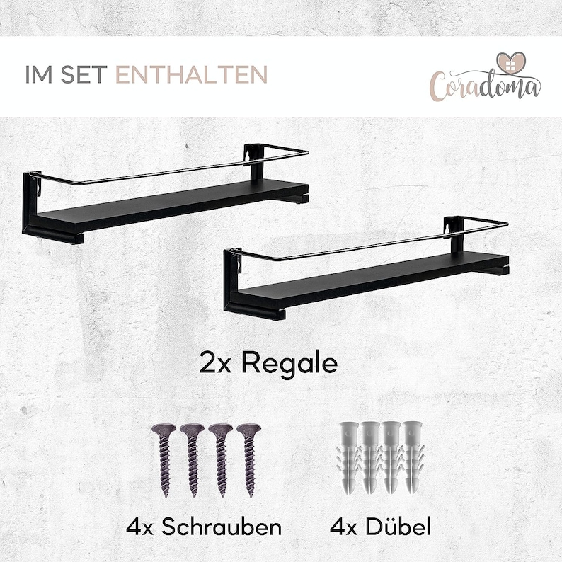 Gewürzregal Schwarz 2er Set für Gewürzgläser Küchen Organizer Gewürzaufbewahrung 40x9cm Küchenregal Spice Rack Aufbewahrung Hängeregal Bild 3