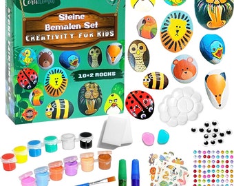 Stones to paint DIY set with 10+2 stones | Craft kit for children gifts children's birthday | Rock Paint Kit for creative painting