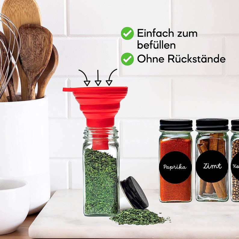 Gewürzgläser Set Eckig 24 Stück 10x4,2cm inkl. Gewürzetiketten, Organizer zur Aufbewahrung Küche Gewürze Vorratsdosen Spice Jars Bild 4