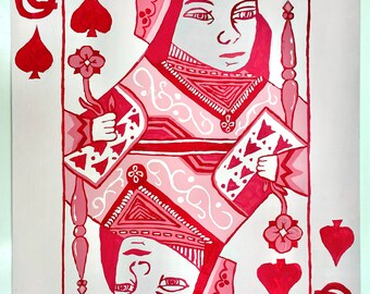 Pink Queen of Spades Hand-painted Poster Canvas 14x18