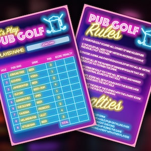 Mapa de golf de bar, tarjeta de puntuación de golf de pub, mapa digital de golf de pub