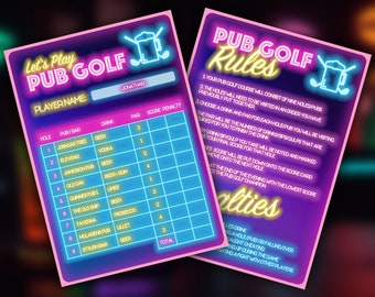 Bar golf card, pub golf scorecard, drinking golf digital card