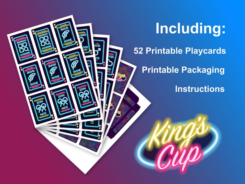 Drinking Game Kings Cup Party Game card Game Digital for Print Etsy