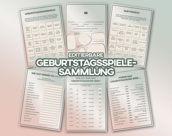 Geburtstagsspiele, Bingo, Quiz, Gästebuch für Geburtstagsparty