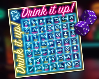 Drinking game - board game - party game in neon style