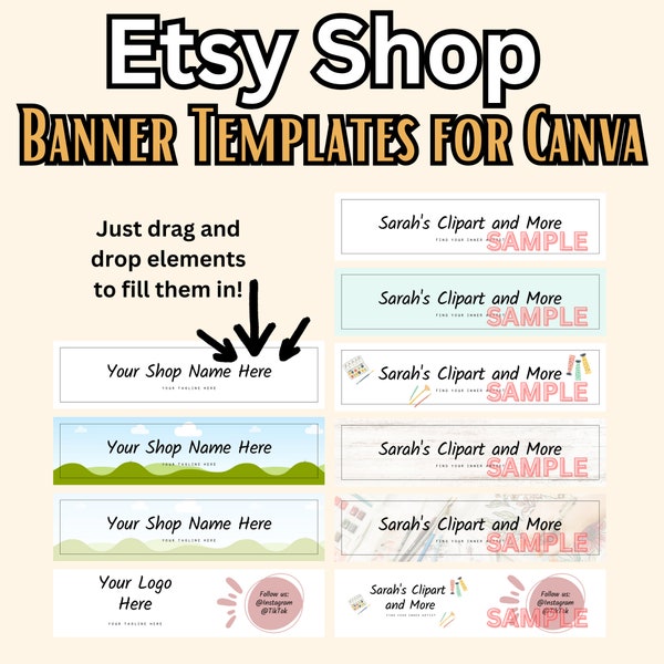 Etsy Shop Banner Kit and Templates for editing on Canva! Etsy Shop Banner Header Templates for Small Businesses for Canva, Etsy Mockups