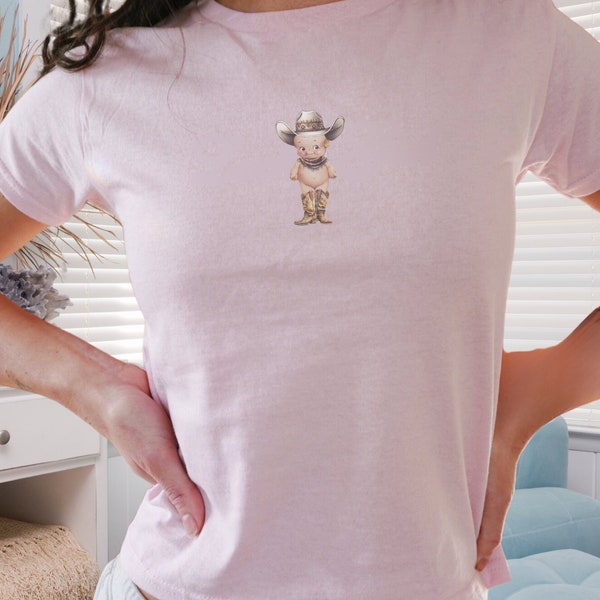 Kewpie Cowboy, Y2k Baby Tee, Baby Tee Country, Angelcore Crop Top, Coastal Cowgirl, I Love Cowboys, Yall Baby Tee, 70s Aesthetic, Cherub