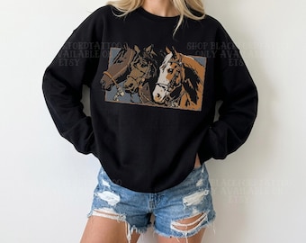 Retro Pferd Sweatshirt Western Paint Horse arabischen Sweatshirt Midwest Fall Cowboy Crewneck Rodeo Shirt Küsten Cowgirl Kleidung Land Mädchen