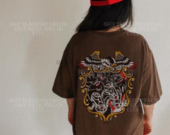 Camiseta con flash de tatuaje de caballo de faraón, ropa urbana grunge alternativa, camiseta con gráficos occidentales, ropa estética alternativa, camiseta de artista del tatuaje tradicional