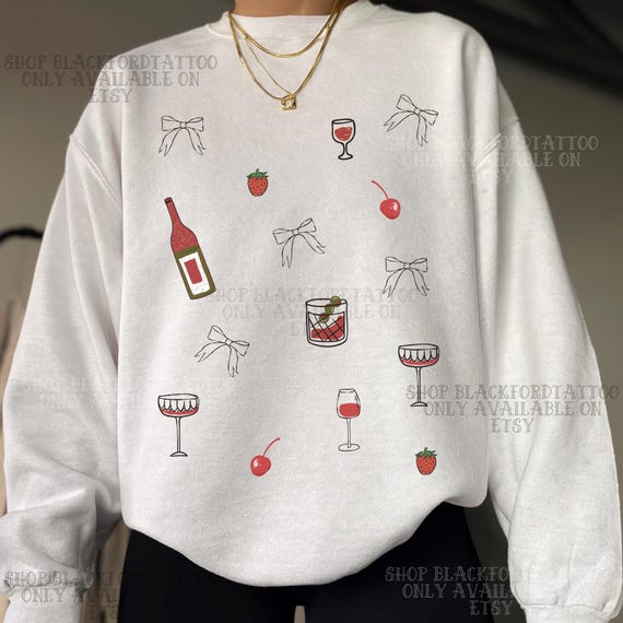 Dark Coquette Sweatshirt XOXO Valentines Day Sweater Martini Strawberry Girl Cherry Preppy Trendy Coquette Clothes Spring Red Wine Shirt