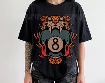 Maglietta con tatuaggio Lucky Leopard Flash Alt Grunge Streetwear Western Graphic Tee Yallalternativa Aesthetic Clothing Traditional Tattoo Artist Tshirt