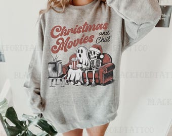Christmas Skeleton Sweatshirt Christmas Movies Oversized Sweatshirt Plus Size Xmas Shirt Top Trending Items Merry Era Creepmas Sweater Goth