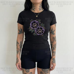 Floral Tattoo Flash Baby Tee Y2k Fashion Gothic Clothes Y2k Crop Top Alt Clothing Egirl Mall Goth Clothes Emo Downtown Girl Shirts Unhinged