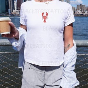 Embroidered Lobster Baby Tee Fisherman Aesthetic Shirt Coastal Granddaughter Top Preppy Stuff Ocean Inspired Style Nautical Sardine Tshirt