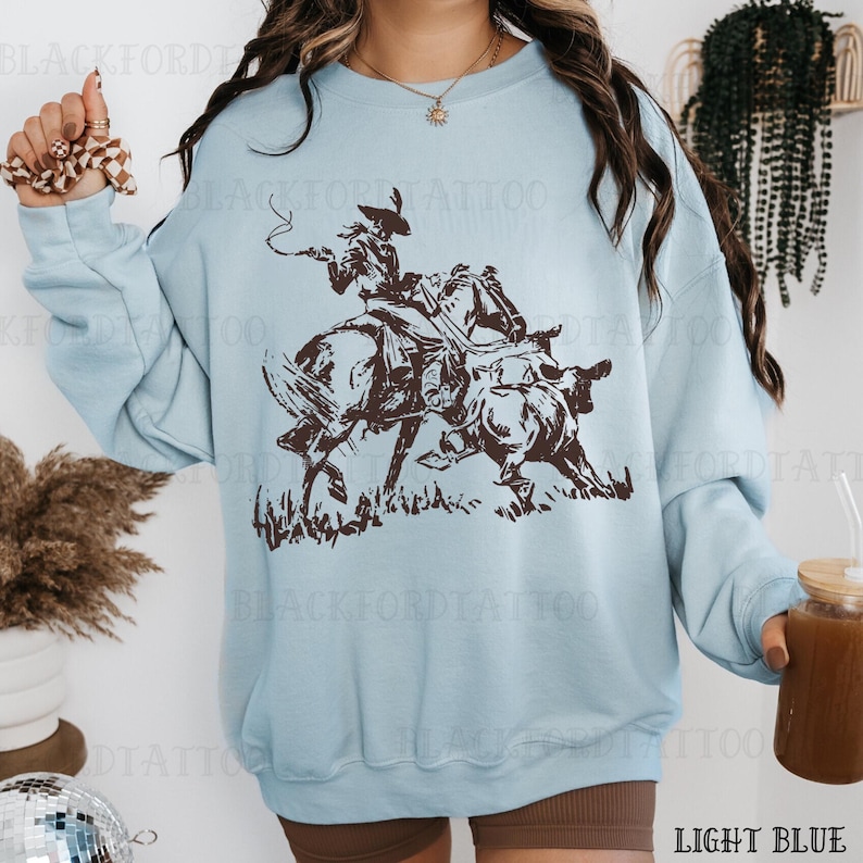 Rodeo Rope Blue Cowboy Club Western Sweatshirt Roping Rodeo Shirt Tactical Cowboy Like ...