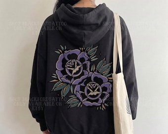 Traditional Tattoo Hoodie Floral Alt Grunge Streetwear Gothic Clothing Gift Elder Emo Rose Tattoo Artist Clothes Shirt Goth Top Trending