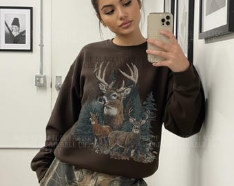 Bluza Midwest Vintage Deer Sweatshirt Prezent na sezon myśliwski Yallternative Granola Girl Preppy Bluza z lat 90. Country Western Outdoors Y2K