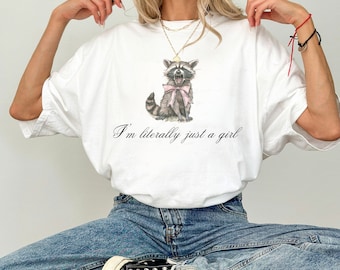 Coquette Raccoon Ribbon Bow Womens Funny Tshirt, Softcore Balletcore Era Weird Spring Tee Shirt, Trendy Vintage Cute Aesthetic Princesscore