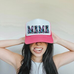 Punchy Western Mama 90s Neon Aztec Trucker Hat Country Girl Mom Cap Womens Black Pink Mesh Gift for Mother Bright Summer Texas River Hat