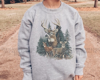 YOUTH Midwest Sweatshirt Kids Vintage Deer Sweater Hunting Season Gift Preppy Sweatshirt Childrens Country Western Boutique Outdoorsy Hunter