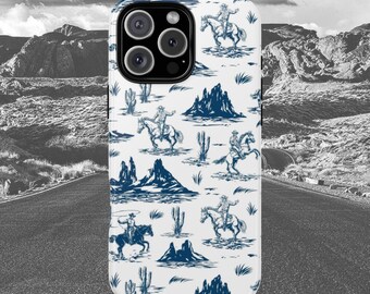 Coastal Cowgirl Punchy Retro Western Blue Rodeo Cowboy Tough Case iPhone Samsung Pixel Cell Protection Hard Case Fits Ultra Max Pro Plus 15
