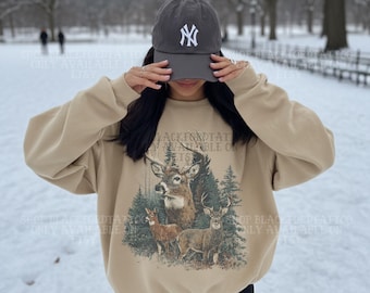 Sudadera del Medio Oeste, estilo vintage, con ciervos, ideal para la temporada de caza. Regalo perfecto para el abuelo. Sudadera clásica estilo preppy de los 90, con temática country, western y de animales del bosque.