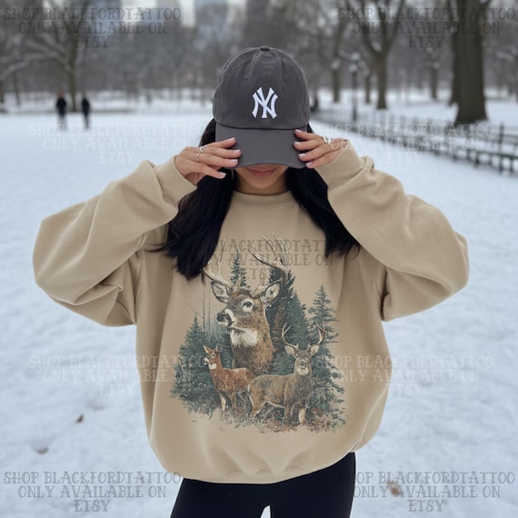 Midwest Sweatshirt Vintage Deer Sweater Hunting Season Gift Grandpa Core Preppy Sweatshirt 90s Country Western Outdoorsy Woodland Creature