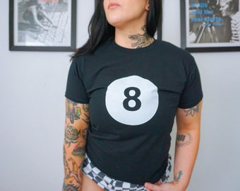 8 Ball Y2K Baby Tee Downtown Girl Pintrest Aesthetic Eight Ball Shirt 70s Baby Tee Black Top Selling T Shirts That Go Hard Lucky 8Ball Crop