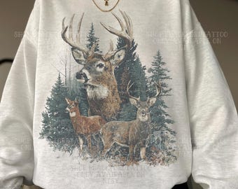Midwest Sweatshirt Vintage Deer Sweater Hunting Season Gift Old Money Preppy Sweatshirt Country Western Boutique Outdoorsy Woodland Creature