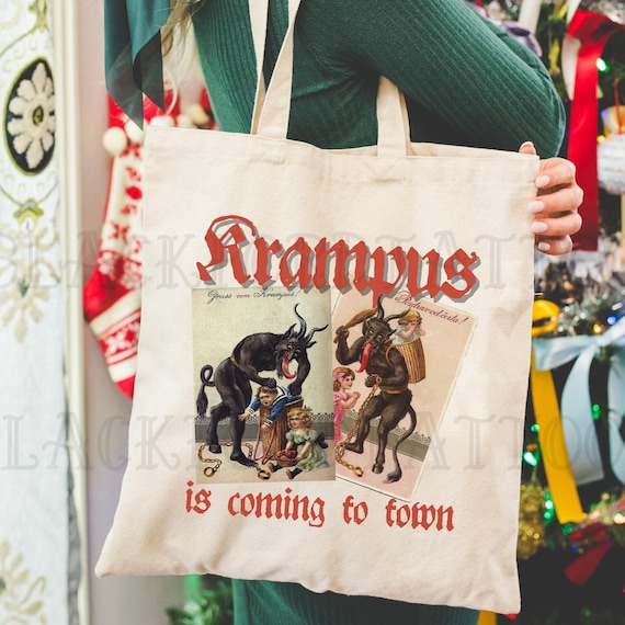 Krampus Tote Bag Creepmas Winter Solstice Gift Bag Gothic Christmas Hail Santa Funny Xmas Pagan Yule Holiday Gift Alt Clothing Whimsigoth