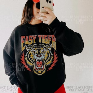 Easy Tiger Sweatshirt Traditional Tattoo Shirt Alt Clothing Grunge Clothes Goth Graphic Sweatshirt Gothic Y2k Elder Emo Tattoo Artist Gifts