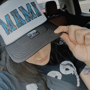 Punchy Western Mama 90s Neon Aztec Trucker Hat Country Girl Mom Cap Womens Black Pink Mesh Gift for Mother Bright Summer Texas River Sun Hat