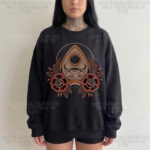 Ouija Board Tattoo Flash Sweatshirt Alt Grunge Streetwear Gothic Clothing Gift Emo Planchette Occult Shirt Witch Pop Punk Scene Mall Goth
