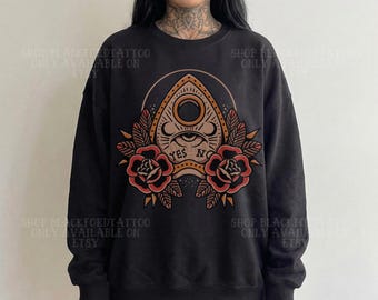 Ouija Board Tattoo Flash Sweatshirt Alt Grunge Streetwear Gothic Clothing Gift Emo Planchette Occult Shirt Witch Pop Punk Scene Mall Goth