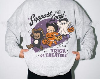 Support Your Local Trick or Treaters Shirt Comfort Colors Halloween Graphic Tee 90s Vintage Halloween Sweatshirt Retro Nostalgia Whimsigoth