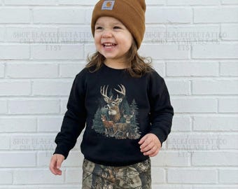 Felpa retrò da caccia al cervo per bambini, stile Midwest Hunter, Alt Grunge, abbigliamento per bambini, streetwear, stile country, abbigliamento western per bambini, regalo da cowboy