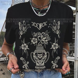 Floral Traditional Tattoo Flash Shirt Alt Grunge Streetwear Western Graphic Tee Yallternative Aesthetic Goth Clothes Tattoo Artist Tshirt