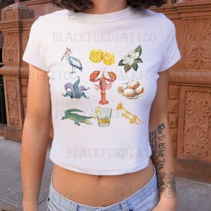 Mardi Gras Shirt Y2K Baby Tee 90s Crop Top New Orleans Trip Louisiana Coastal Granddaughter Aesthetic Clothes Gen Z Outfit Trending Spring