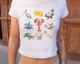 Mardi Gras Shirt Y2K Baby Tee 90s Crop Top New Orleans Trip Louisiana Coastal Granddaughter Aesthetic Clothes Gen Z Outfit Trending Spring